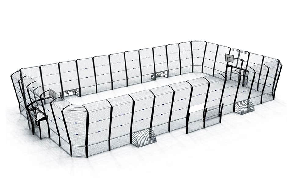 Omnistadium-standardF-13x25 Maquette d'un Omnistadium standard F, avec des pares-ballons très hauts