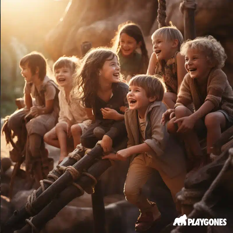 risky-play-aire-de-jeux Groupe d'enfants jouant dehors, risky play