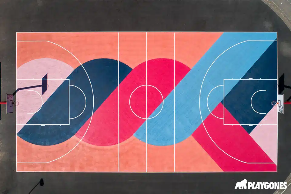 Villeboeuf Saint Etienne-arep fresque design sur un terrain de Basket à Saint Etienne